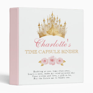 Pink Gold Princess 1st Birthday Time Capsule  3 Ring Binder