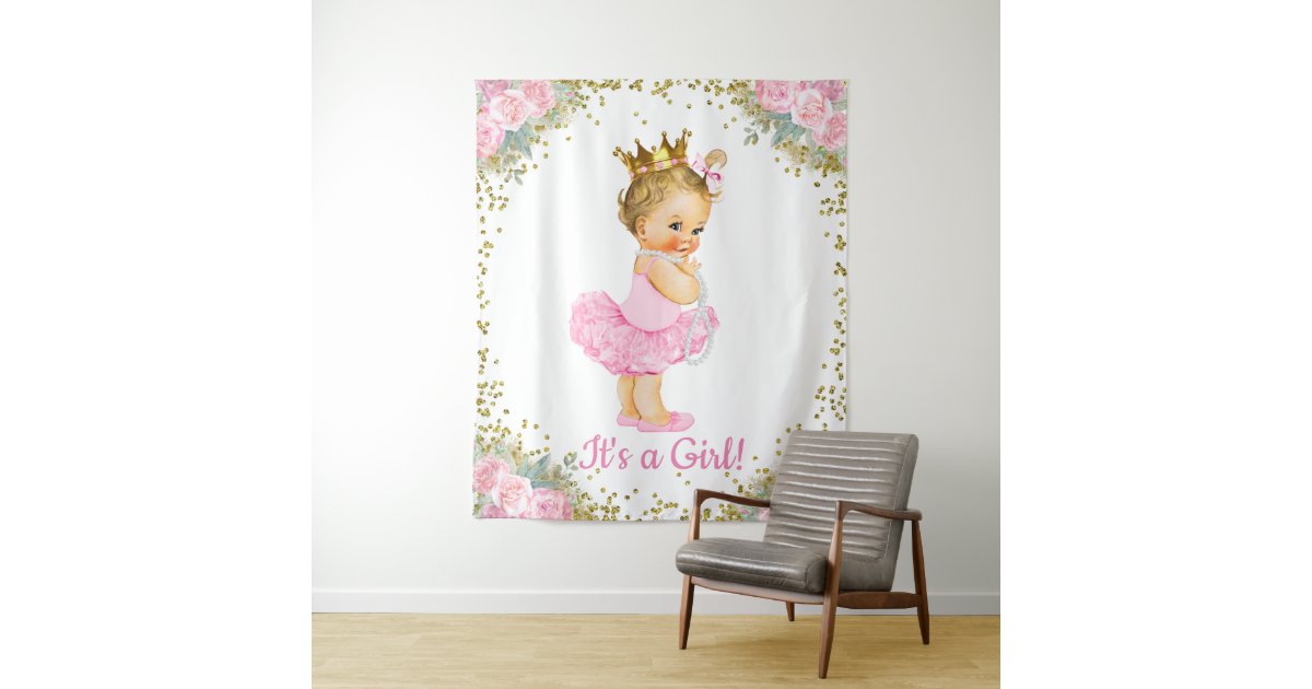 Pink Gold Princess Baby Shower Backdrop Zazzle Com