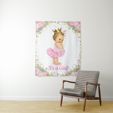 Pink Gold Princess Baby Shower Backdrop Banner