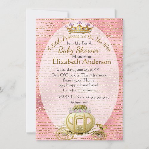Pink Gold Princess Baby Shower Gold Carriage  Invitation