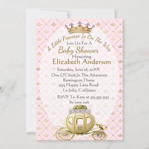 Pink Gold Princess Baby Shower Gold Carriage Invitation