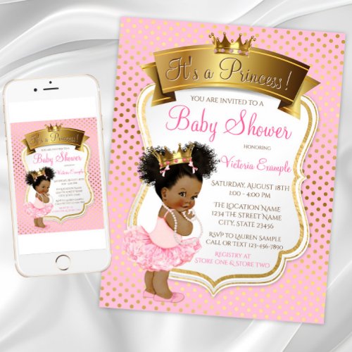 Pink Gold Princess Baby Shower Invitations