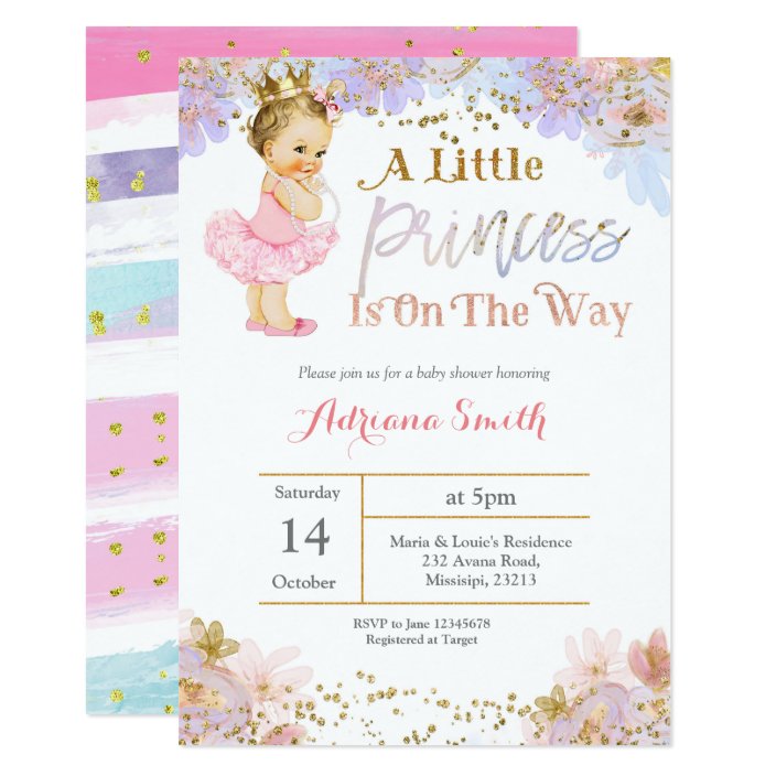 pink and gold princess baby shower invitations