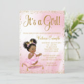 Pink Gold Princess Baby Shower Its a Girl Invitation (Standing Front)