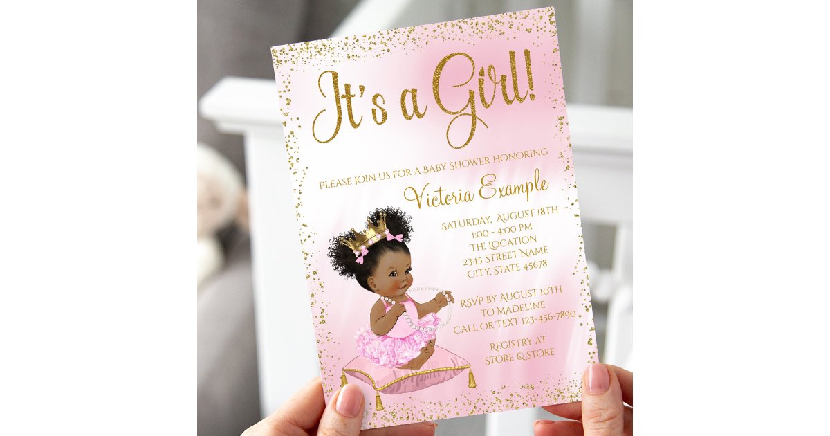 Pink Gold Princess Baby Shower Its a Girl Invitation | Zazzle