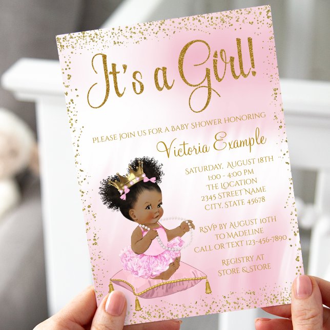 Pink Gold Princess Baby Shower Its a Girl Invitation