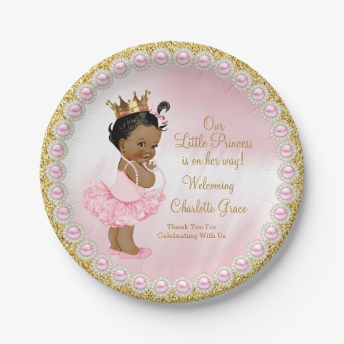 Pink Gold Princess Baby Shower Paper Plates