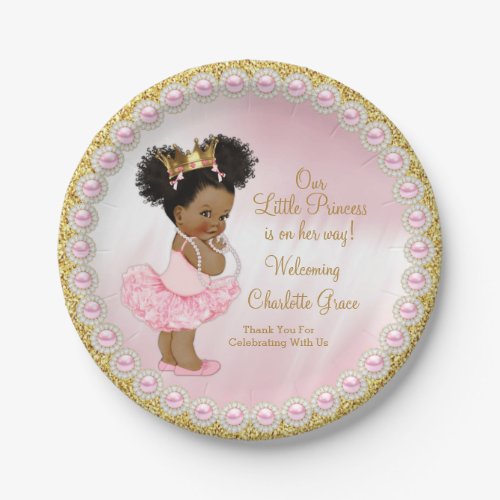 Pink Gold Princess Baby Shower Paper Plates