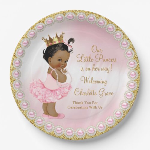 Pink Gold Princess Baby Shower Paper Plates
