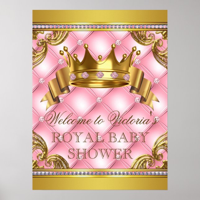 Pink Gold Princess Baby Shower Signs (Front)