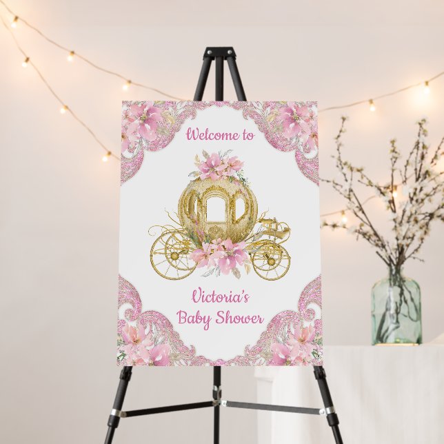 Pink Gold Princess Baby Shower Welcome Sign (In Situ (Stand))