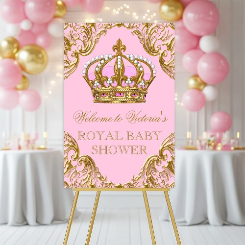 Pink Gold Princess Baby Shower Welcome Sign