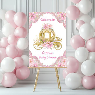 Pink Gold Princess Baby Shower Welcome Sign