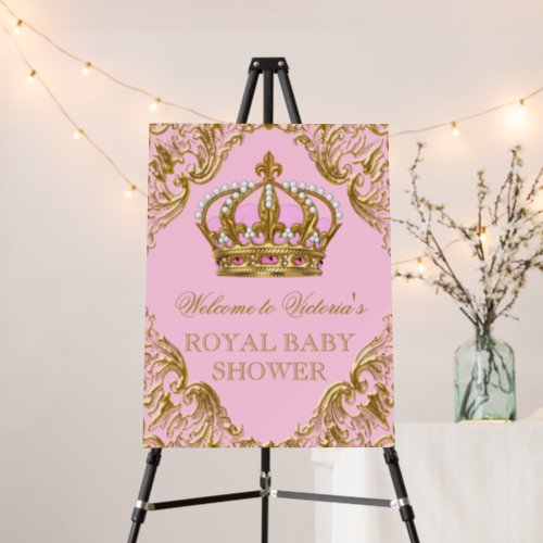 Pink Gold Princess Baby Shower Welcome Sign
