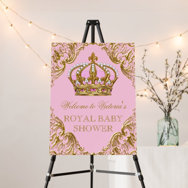 Pink Gold Princess Baby Shower Welcome Sign (In Situ (Stand))