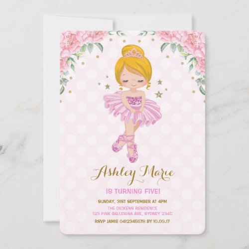 Pink Gold Princess Ballerina Tutu Birthday Invite