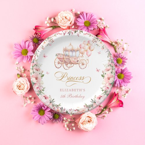 Pink Gold Princess Birthday Party Carriage  Paper Plates