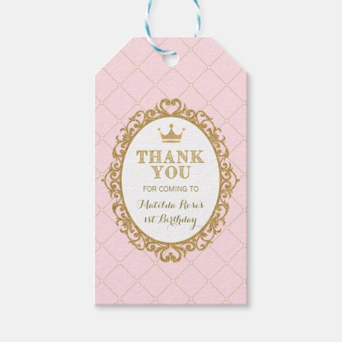 Pink Gold Princess Birthday Party Favor Gift Tag