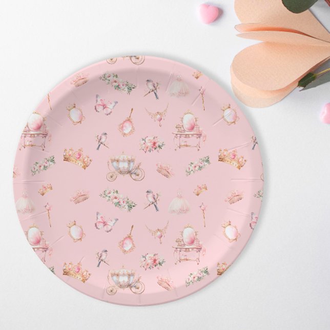 Pink Gold Princess Birthday Party  Paper Plates (Creator Uploaded)