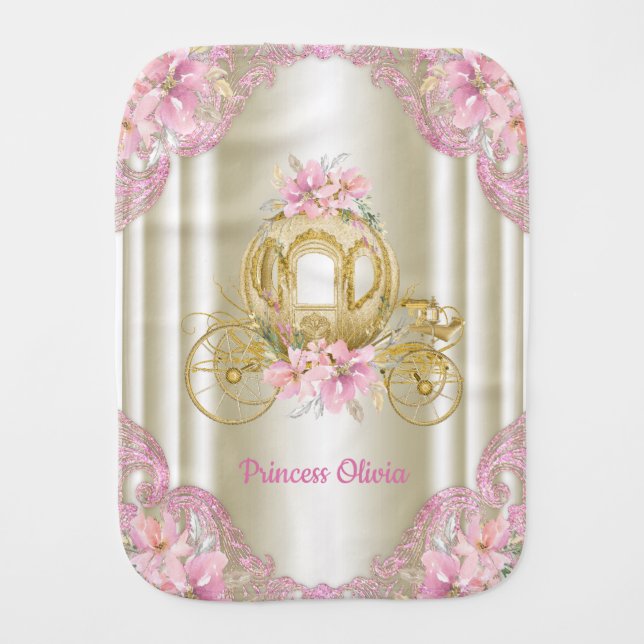 Pink Gold Princess Carriage Baby Burp Cloth (Front)