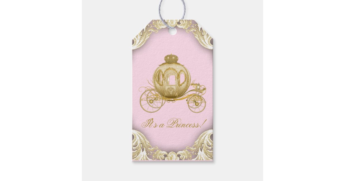 Pink Gold Princess Carriage Baby Shower Gift Tags Zazzle Com
