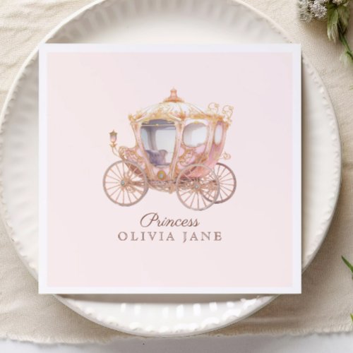 Pink Gold Princess Carriage Fairytale Birthday Napkins