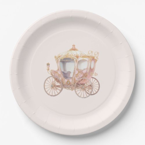 Pink Gold Princess Carriage Fairytale Birthday Paper Plates