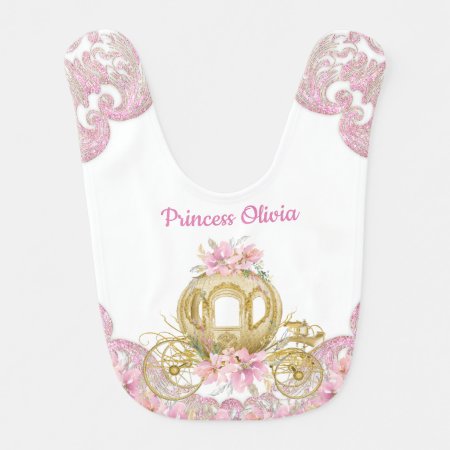 Pink Gold Princess Carriage Princess Baby Bib