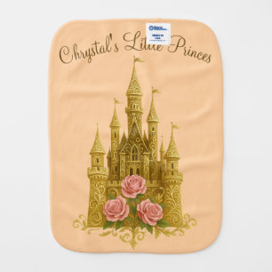Pink Gold Princess Castle Baby Name Gift Roses Baby Burp Cloth
