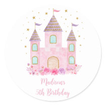 Pink Gold Princess Castle Birthday Classic Round Sticker