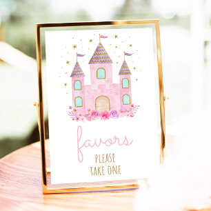 Pink Gold Princess Castle Birthday Favors Sign