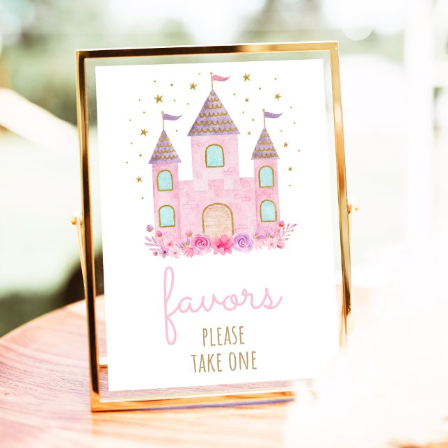 Pink Gold Princess Castle Birthday Favors Sign (Creator Uploaded)