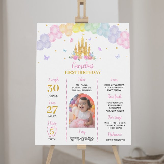 Pink Gold Princess Castle Birthday Milestone Sign (Creator Uploaded)