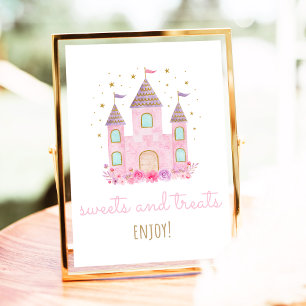 Pink Gold Princess Castle Birthday Treats Sign