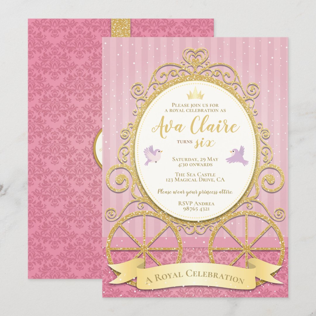 Pink Gold Princess | Cinderella | Royal Birthday Invitation | Zazzle