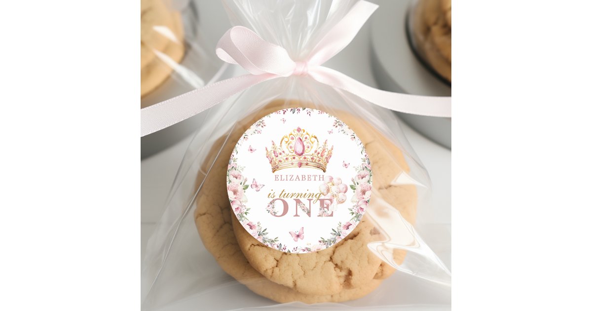 Pink Gold Princess Crown 1st Birthday Blush Floral Classic Round ...
