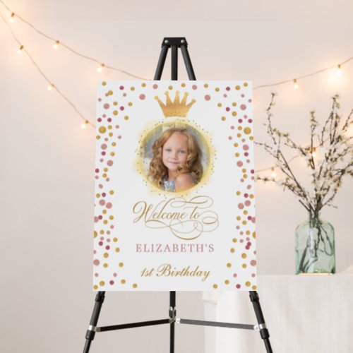 Pink Gold Princess Crown 1st Birthday Welcome Foam Board