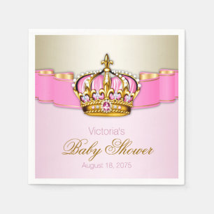 Pink Gold Princess Crown Baby Shower Napkins