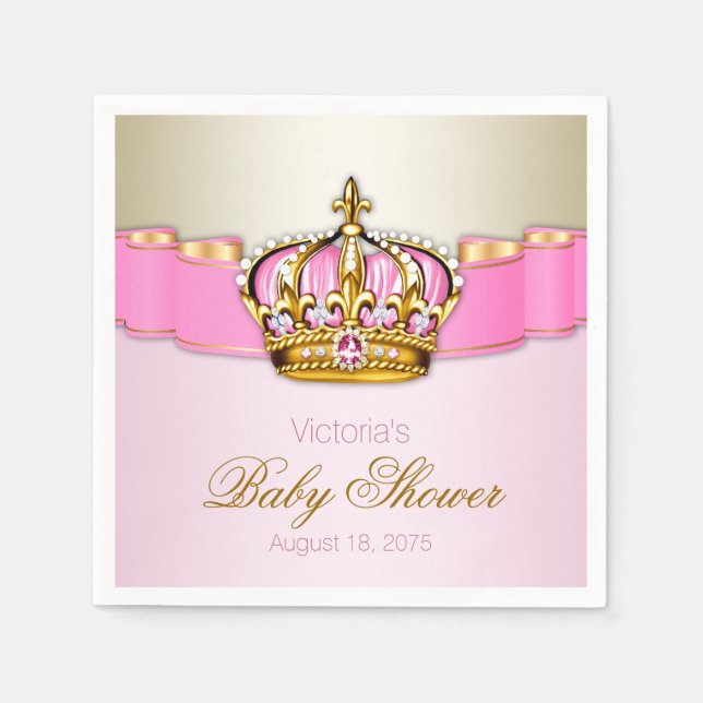 Pink Gold Princess Crown Baby Shower Napkins (Front)