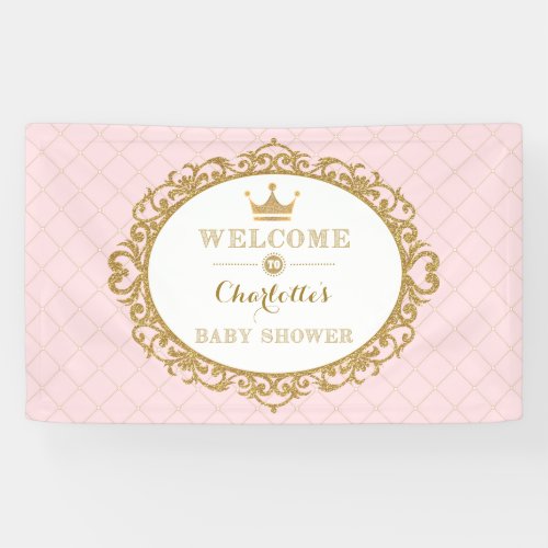 Pink Gold Princess Crown Baby Shower Welcome Banner