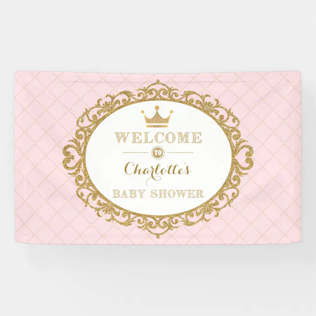 Pink Gold Princess Crown Baby Shower Welcome Banner | Zazzle