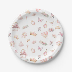 Pink Gold Princess Crown Birthday Party Paper Plates