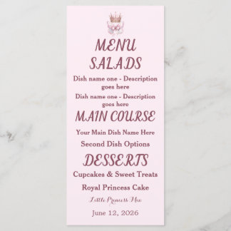 Pink Gold Princess Crown Butterfly Envelope Liner Menu