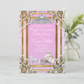 Pink Gold Princess Crown & Carriage Quinceañera Invitation (Standing Front)