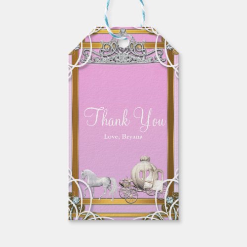 Pink Gold Princess Crown  Carriage Sweet 16 Party Gift Tags