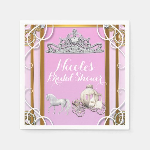 Pink Gold Princess Crown  Carriage Sweet 16 Party Napkins