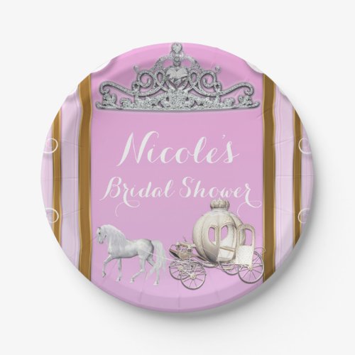 Pink Gold Princess Crown  Carriage Sweet 16 Party Paper Plates