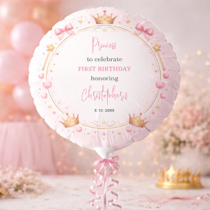 Pink Gold Princess Crown Fairytale 1st Birthday Balloon