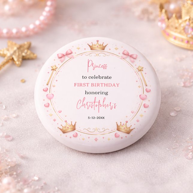 Pink Gold Princess Crown Fairytale 1st Birthday Button (Pink Gold Princess Crown Fairytale 1st Birthday Button
)