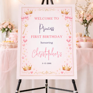 Pink Gold Princess Crown Fairytale 1st Birthday Foam Board